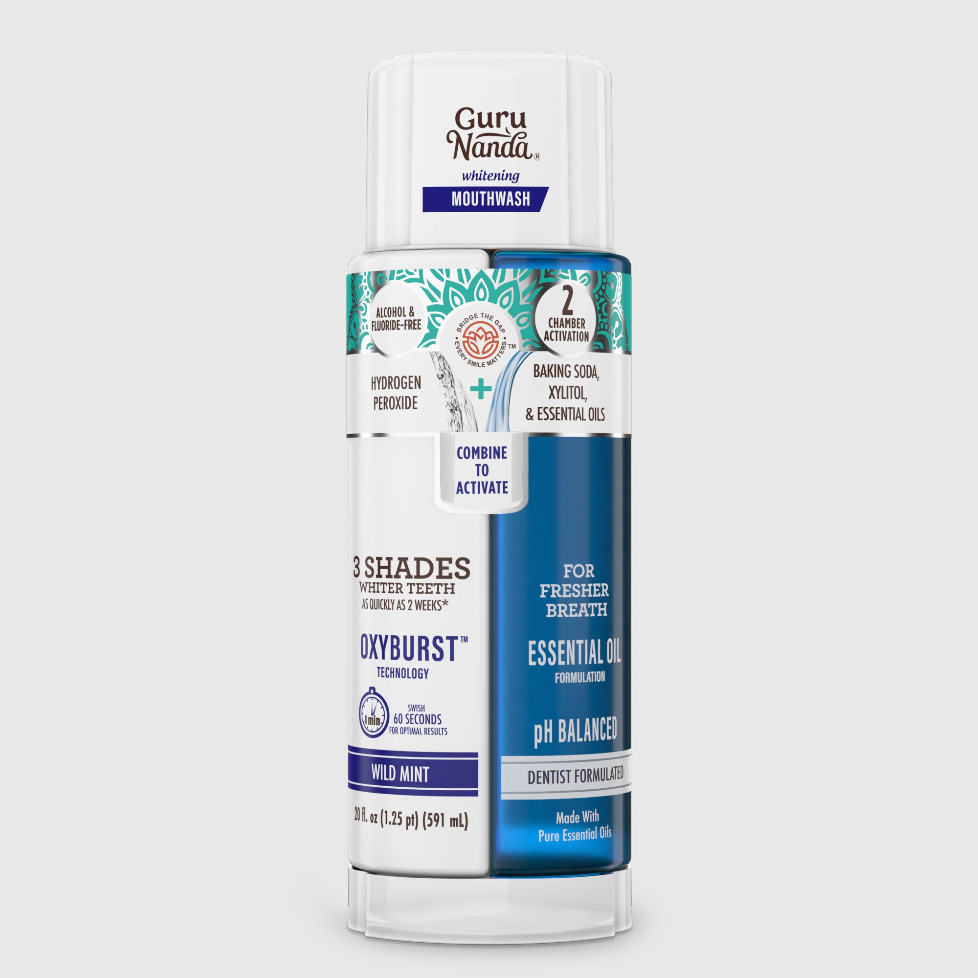 Dual Barrel Oxyburst Whitening Mouthwash, Wild Mint by GuruNanda — brand photography