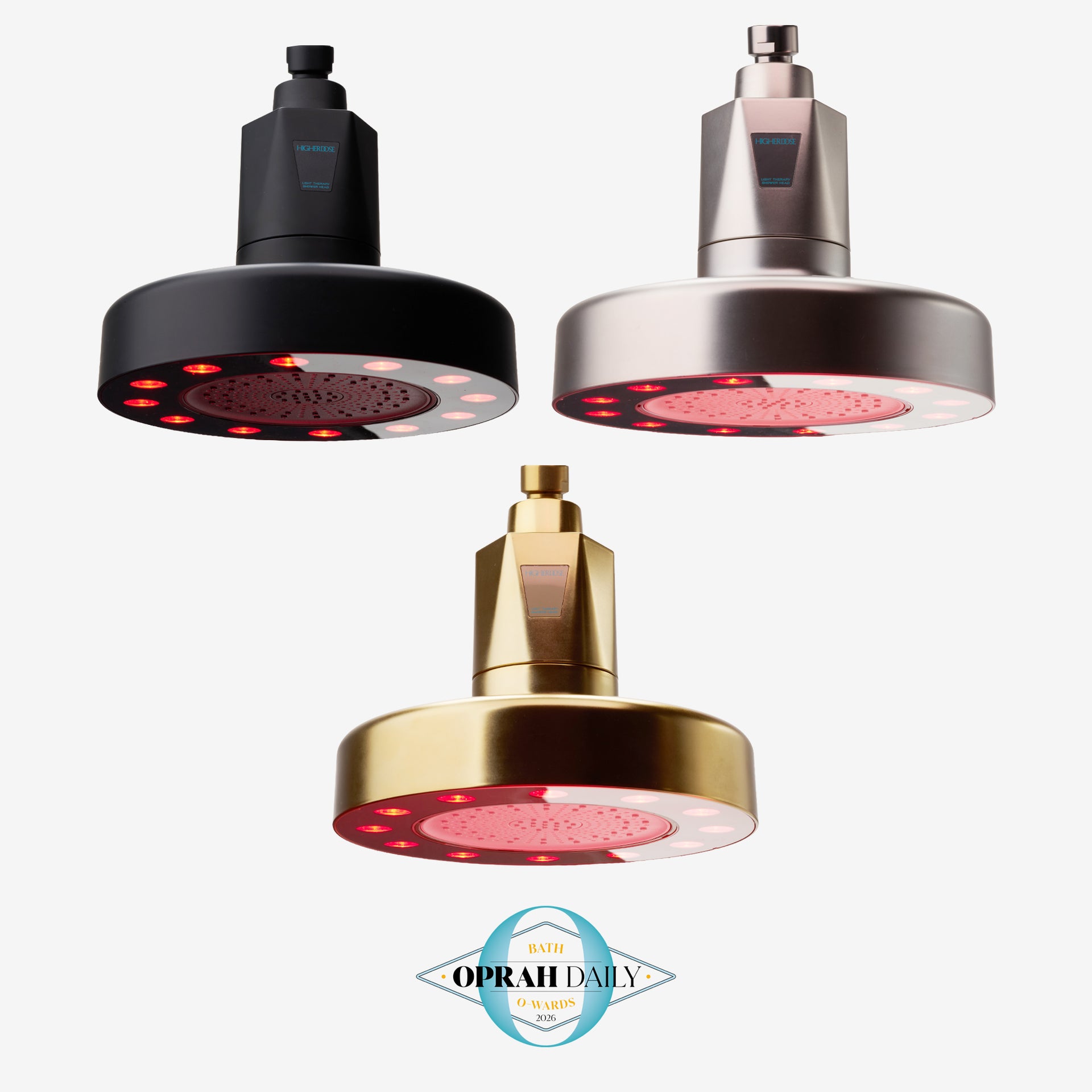 Red Light Showerhead Filter by HigherDOSE — brand photography